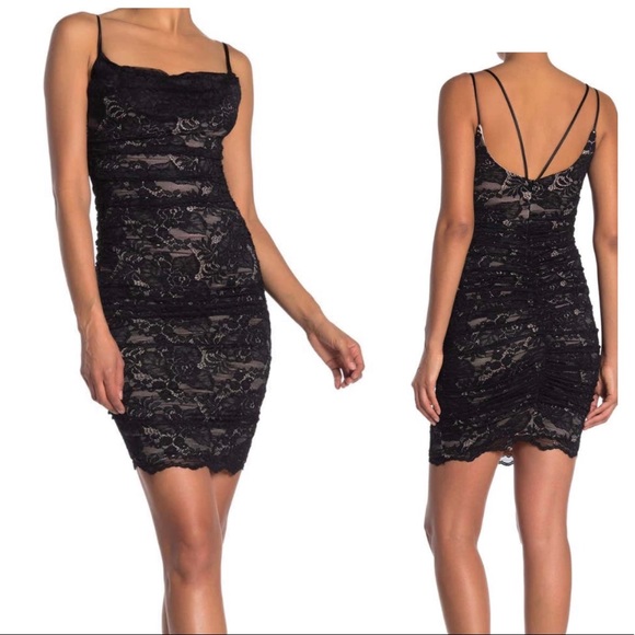 Jump Dresses & Skirts - JUMP Drape Neck Short Lace Dress